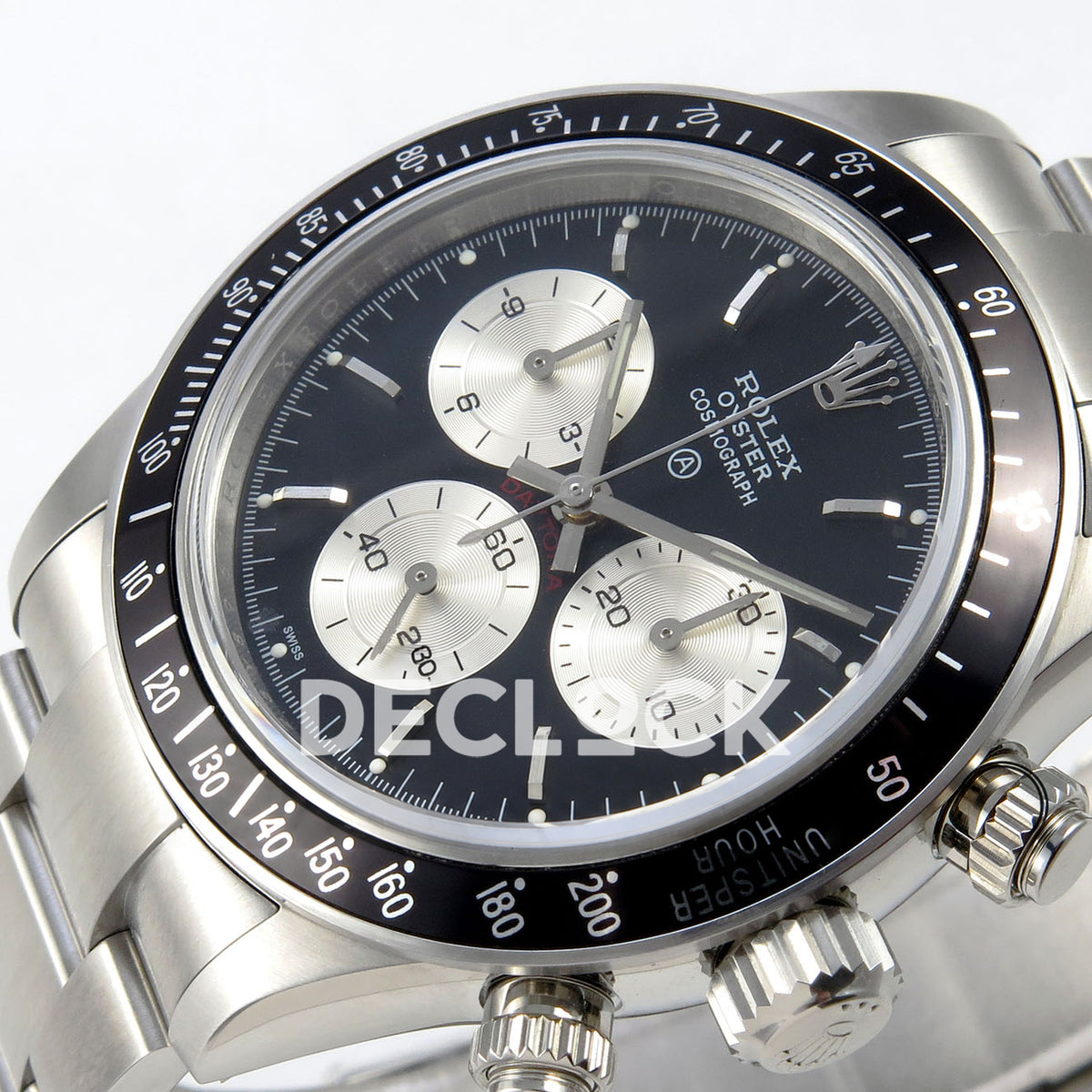 Rolex Daytona Custom Paul Newman Black Silver PMSF DD4130 replica - crown side front