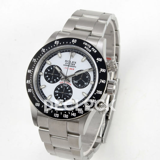 Rolex Daytona Custom Paul Newman Label Noir White PMSF DD4130 replica - angled front