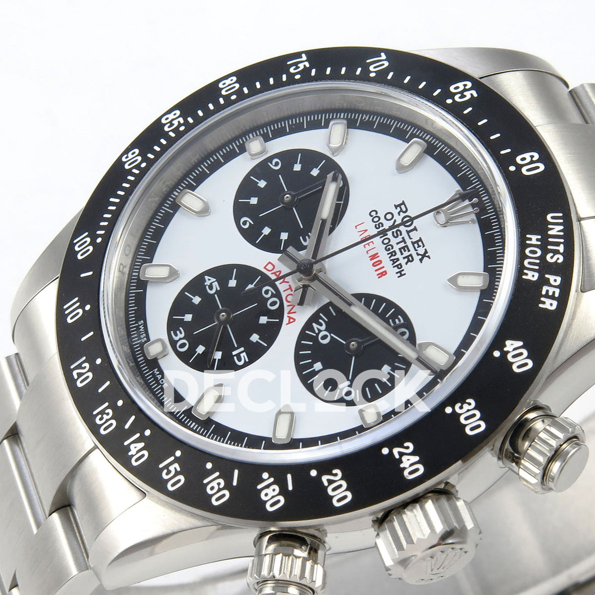 Rolex Daytona Custom Paul Newman Label Noir White PMSF DD4130 replica - crown side front