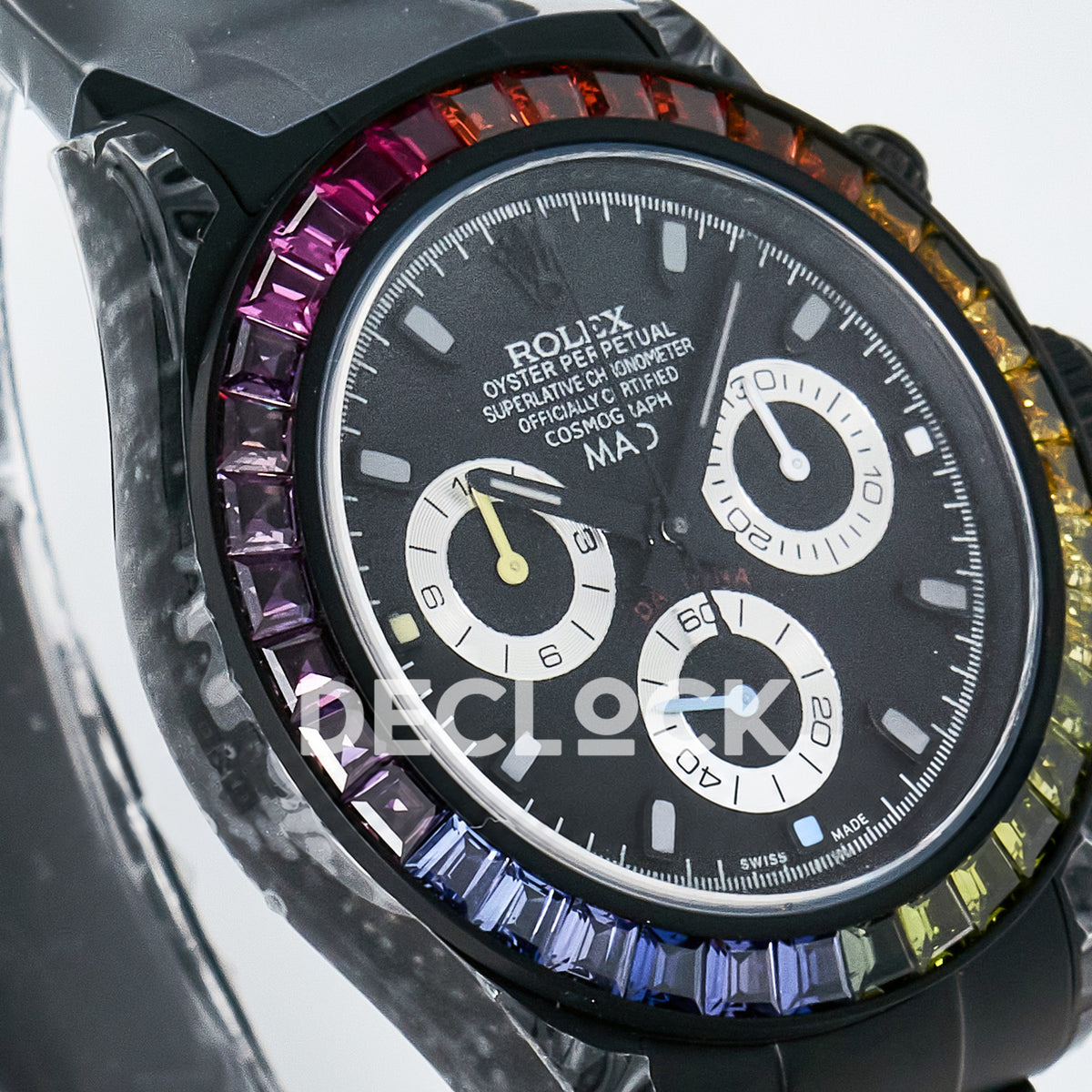 Rolex Daytona Custom Rainbow MAD Paris Black DLC 4130 replica - angled dial right
