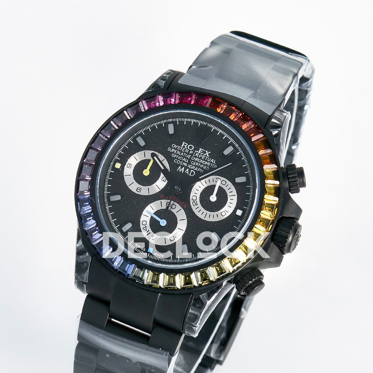 Rolex Daytona Custom Rainbow MAD Paris Black DLC 4130 replica - angled front