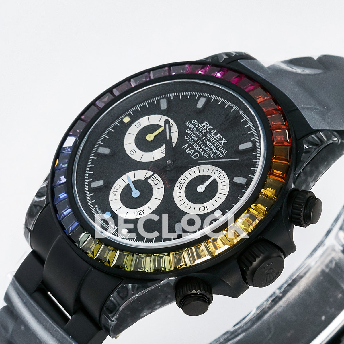 Rolex Daytona Custom Rainbow MAD Paris Black DLC 4130 replica - crown side front