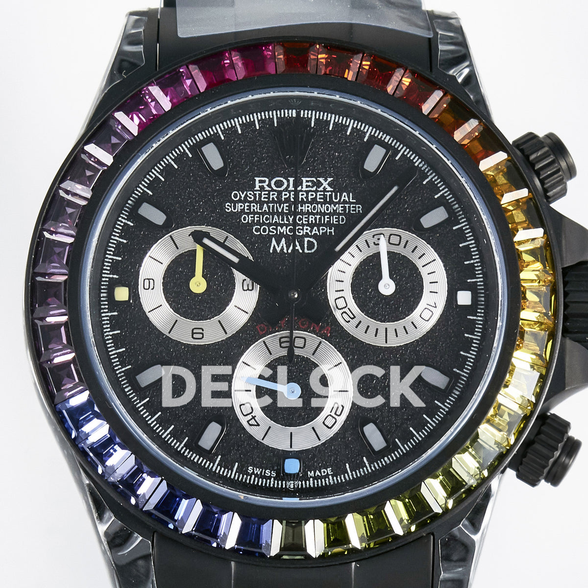 Rolex Daytona Custom Rainbow MAD Paris Black DLC 4130 replica - dial close up