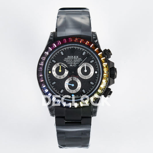Rolex Daytona Custom Rainbow MAD Paris Black DLC 4130 replica - front