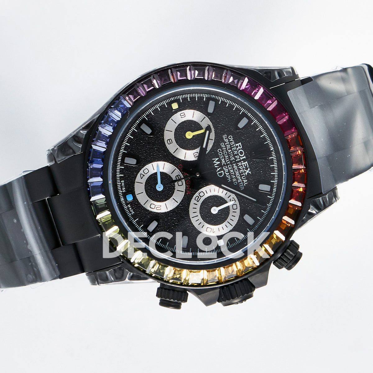Rolex Daytona Custom Rainbow MAD Paris Black DLC 4130 replica - rotated front
