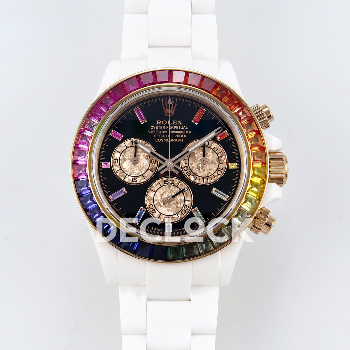 Rolex Daytona Custom Rainbow NOOB White Ceramic Black Dial SA4130 replica - front