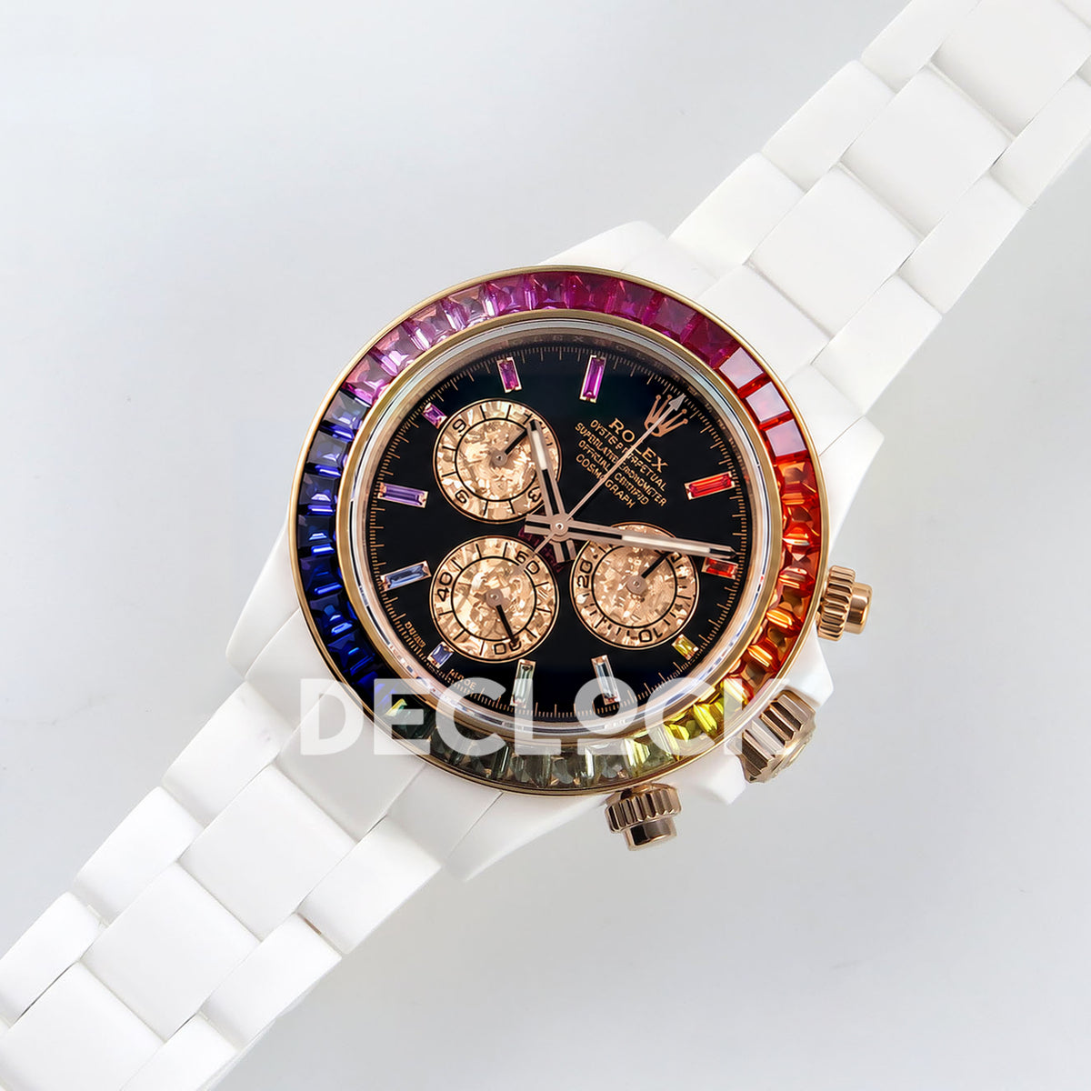 Rolex Daytona Custom Rainbow NOOB White Ceramic Black Dial SA4130 replica - full watch angle