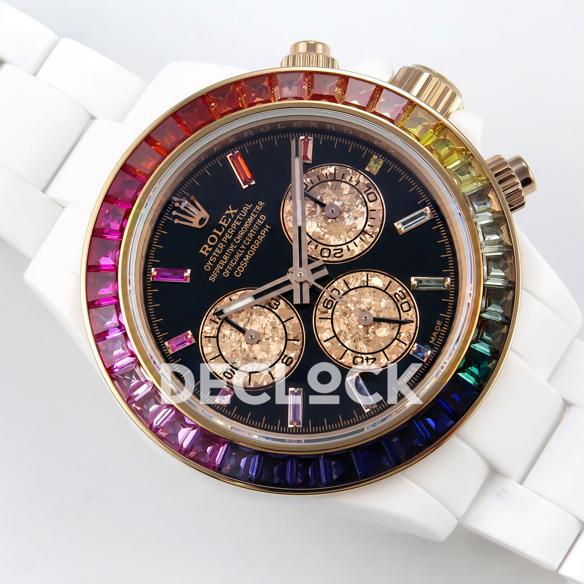 Rolex Daytona Custom Rainbow NOOB White Ceramic Black Dial SA4130 replica - three quarter