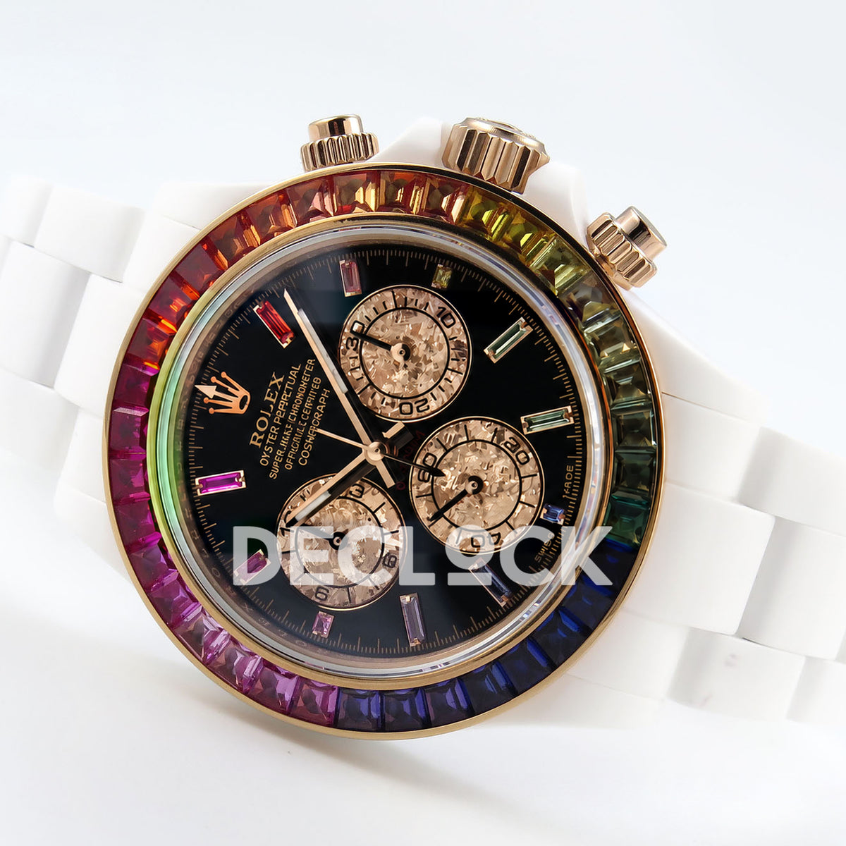 Rolex Daytona Custom Rainbow NOOB White Ceramic Black Dial SA4130 replica - dial angle