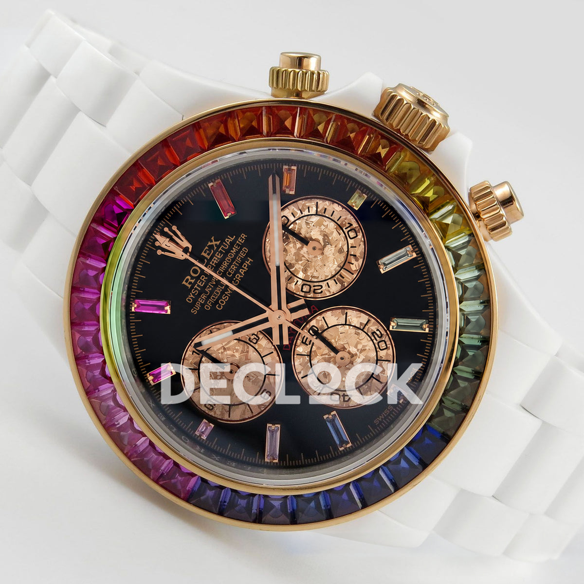 Rolex Daytona Custom Rainbow SONIC White Ceramic Black Dial SA4130 replica - front angle right