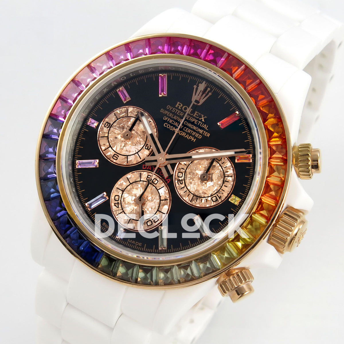 Rolex Daytona Custom Rainbow SONIC White Ceramic Black Dial SA4130 replica - front three quarter