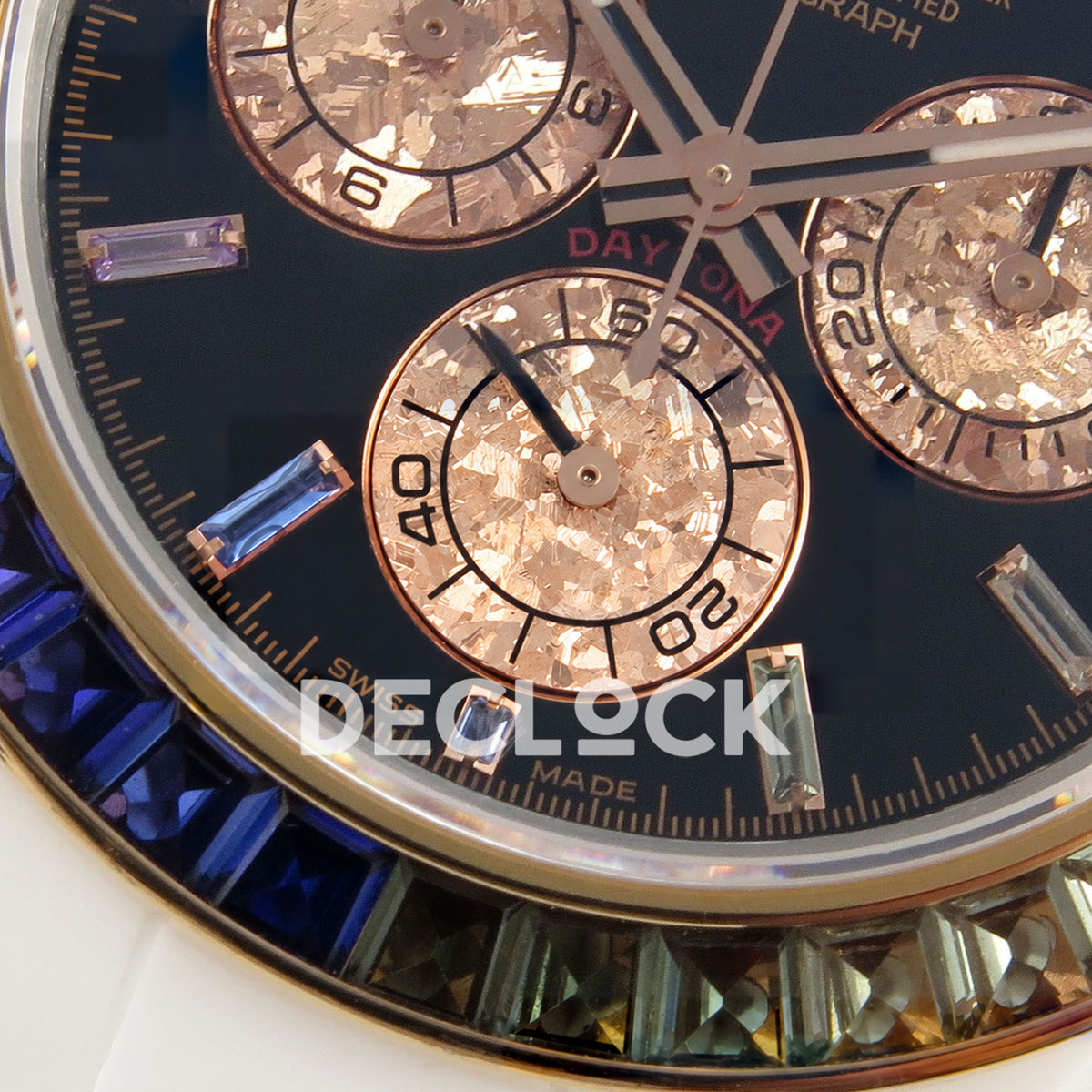 Rolex Daytona Custom Rainbow SONIC White Ceramic Black Dial SA4130 replica - lower dial closeup