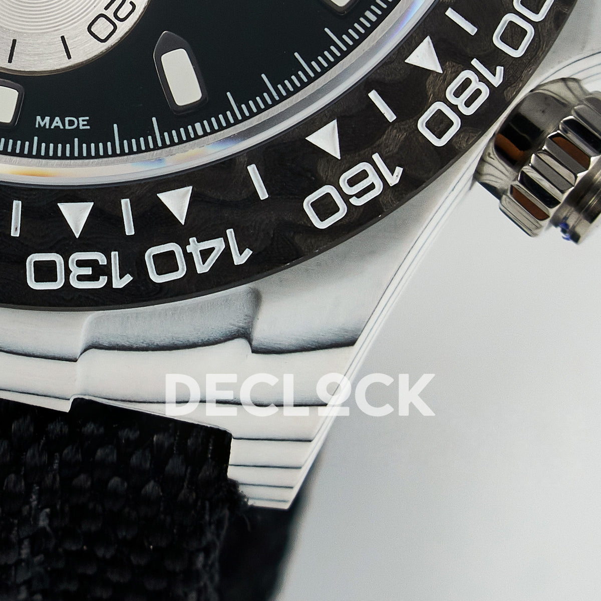 Rolex Daytona Custom White Carbon Black Dial Black Strap N6F A4130 replica - bezel close up