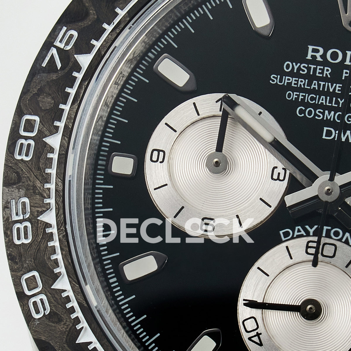 Rolex Daytona Custom White Carbon Black Dial Black Strap N6F A4130 replica - dial left