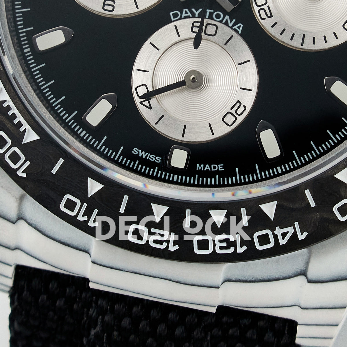 Rolex Daytona Custom White Carbon Black Dial Black Strap N6F A4130 replica - dial lower