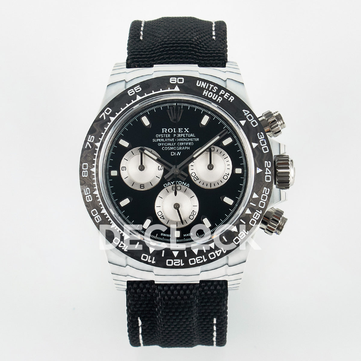 Rolex Daytona Custom White Carbon Black Dial Black Strap N6F A4130 replica - front