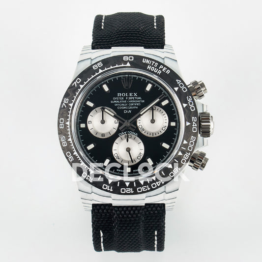 Rolex Daytona Custom White Carbon Black Dial Black Strap N6F A4130 replica - front
