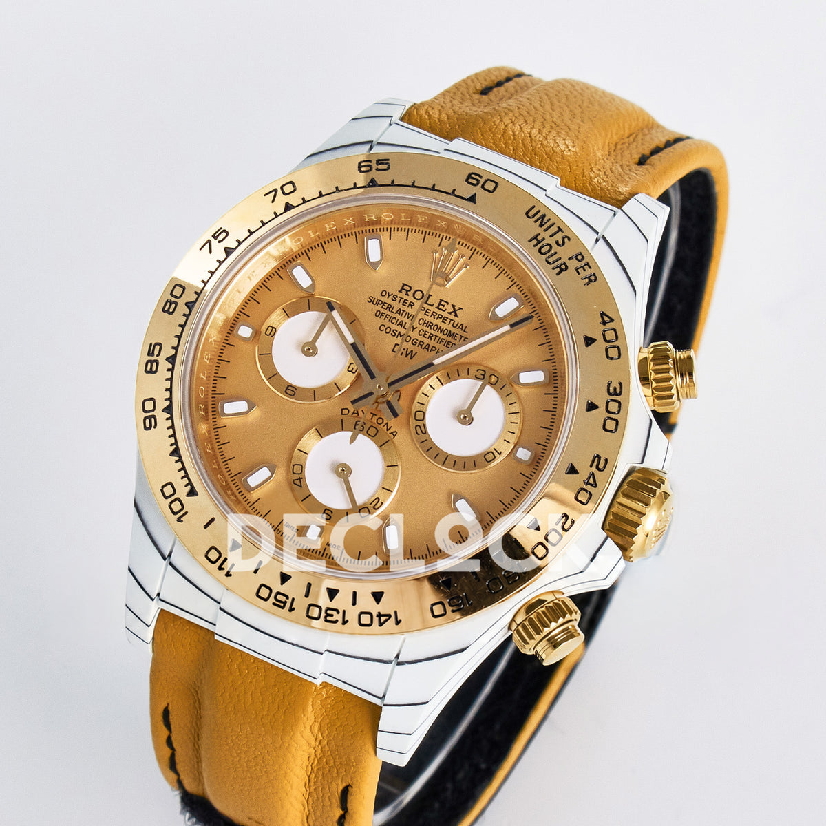 Rolex Daytona Custom White Carbon Gold DIWF A7750 replica - angled front