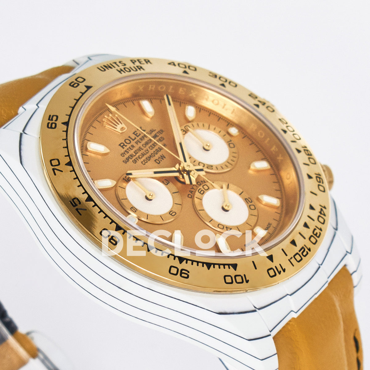 Rolex Daytona Custom White Carbon Gold DIWF A7750 replica - angled left