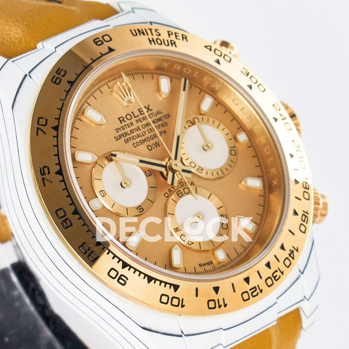 Rolex Daytona Custom White Carbon Gold DIWF A7750 replica - angled right