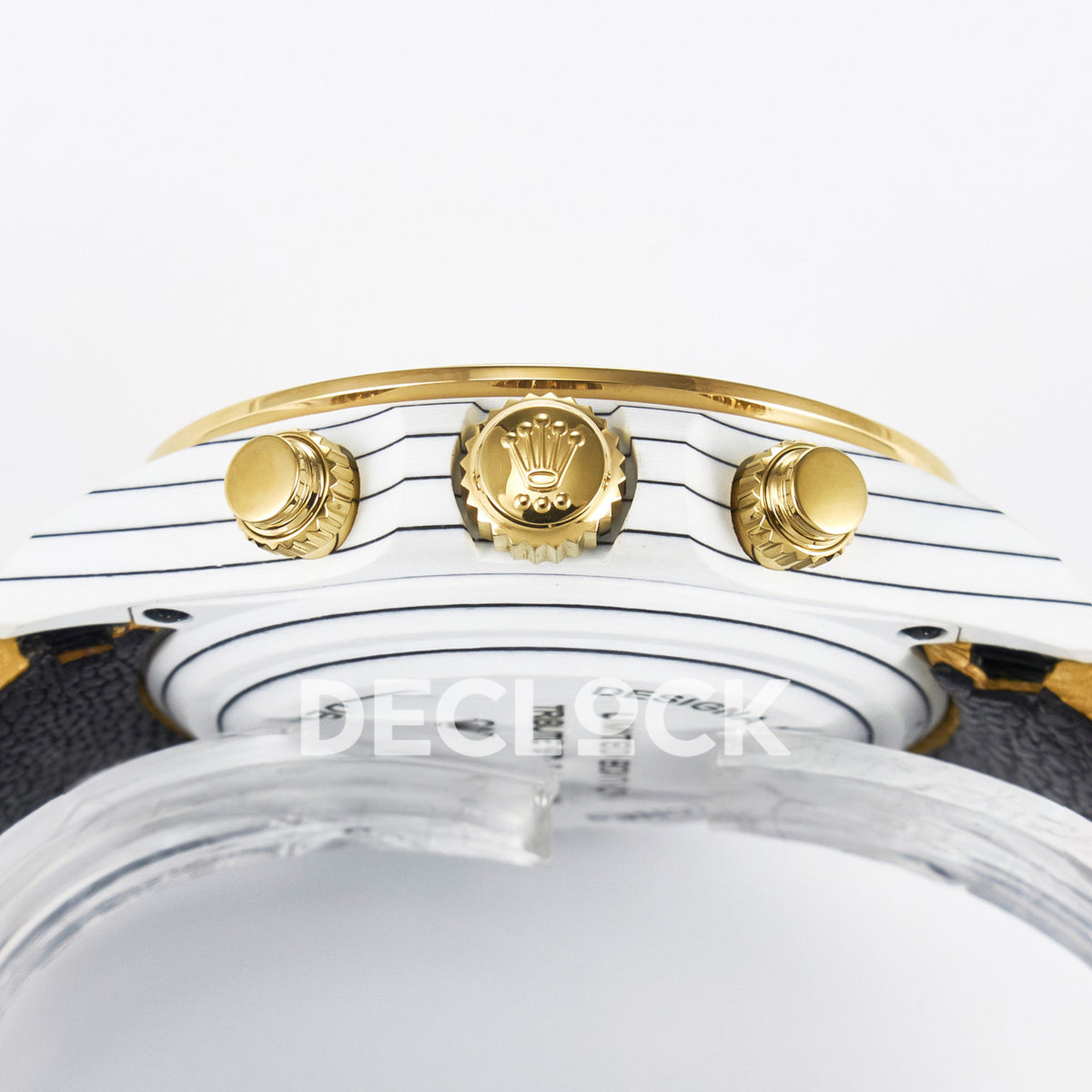 Rolex Daytona Custom White Carbon Gold DIWF A7750 replica - crown side