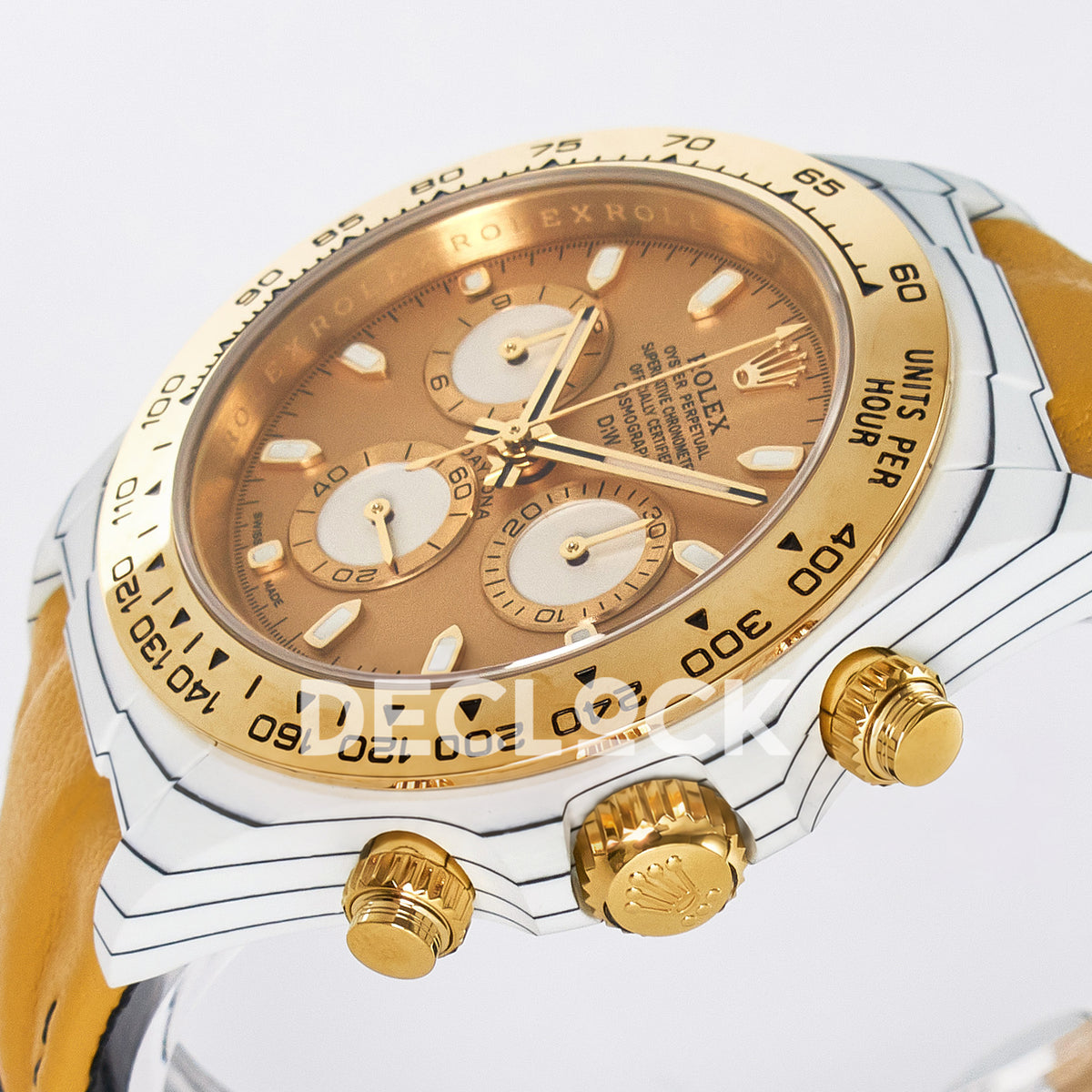 Rolex Daytona Custom White Carbon Gold DIWF A7750 replica - crown side front