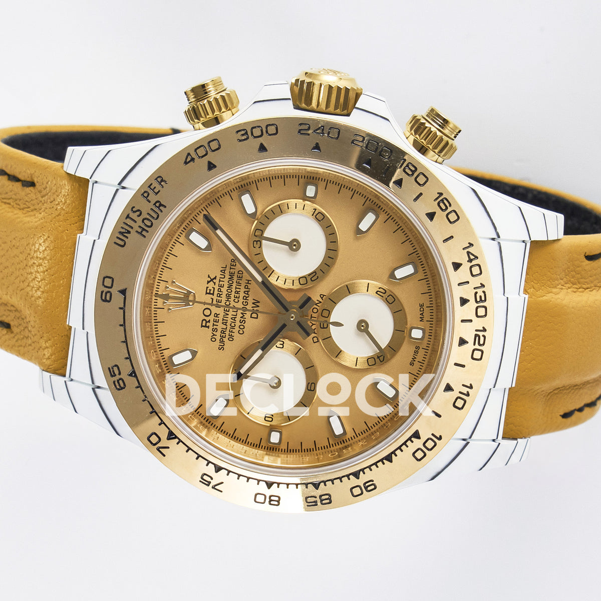 Rolex Daytona Custom White Carbon Gold DIWF A7750 replica - rotated dial