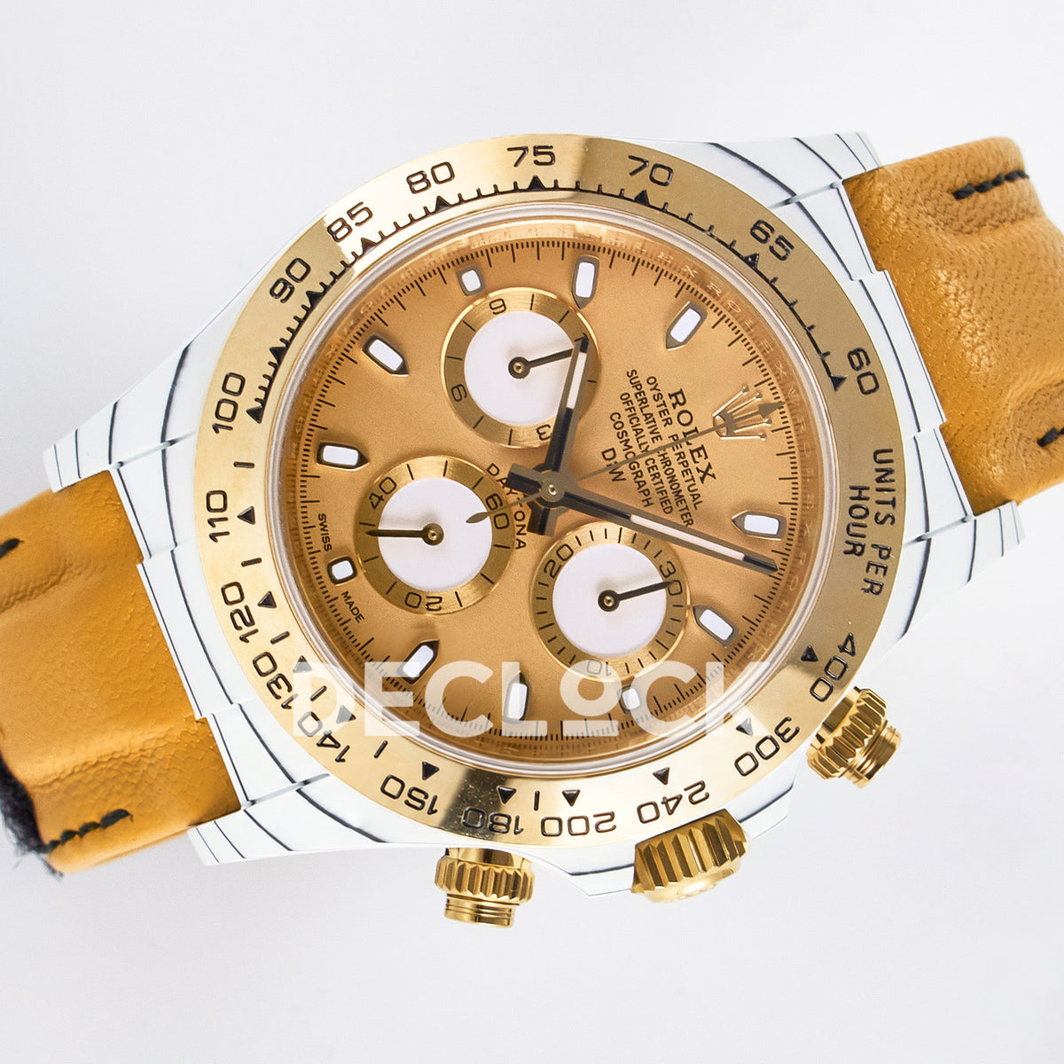 Rolex Daytona Custom White Carbon Gold DIWF A7750 replica - rotated front