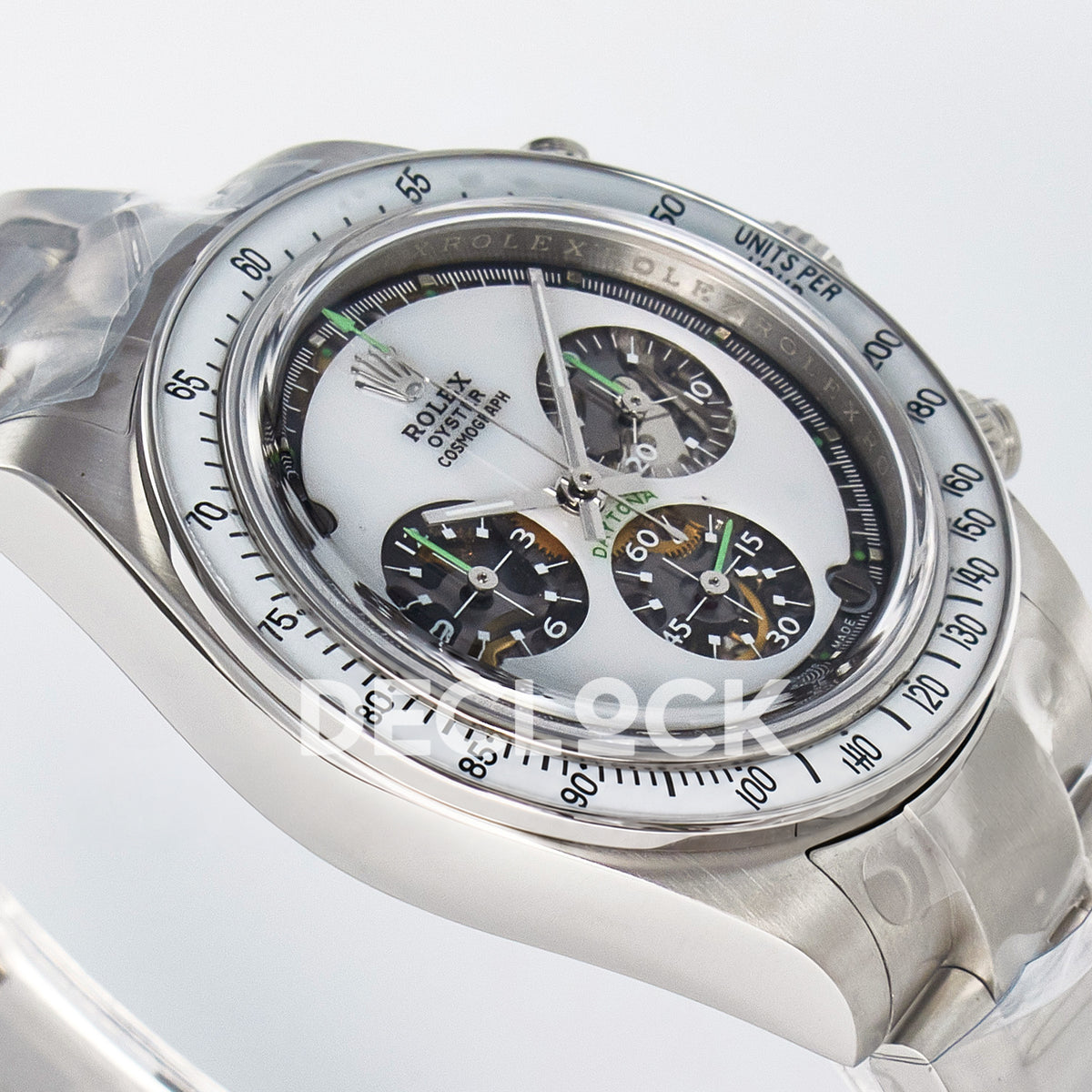 Rolex Daytona Custom White Skeleton ADGF SA4130 replica - angled left