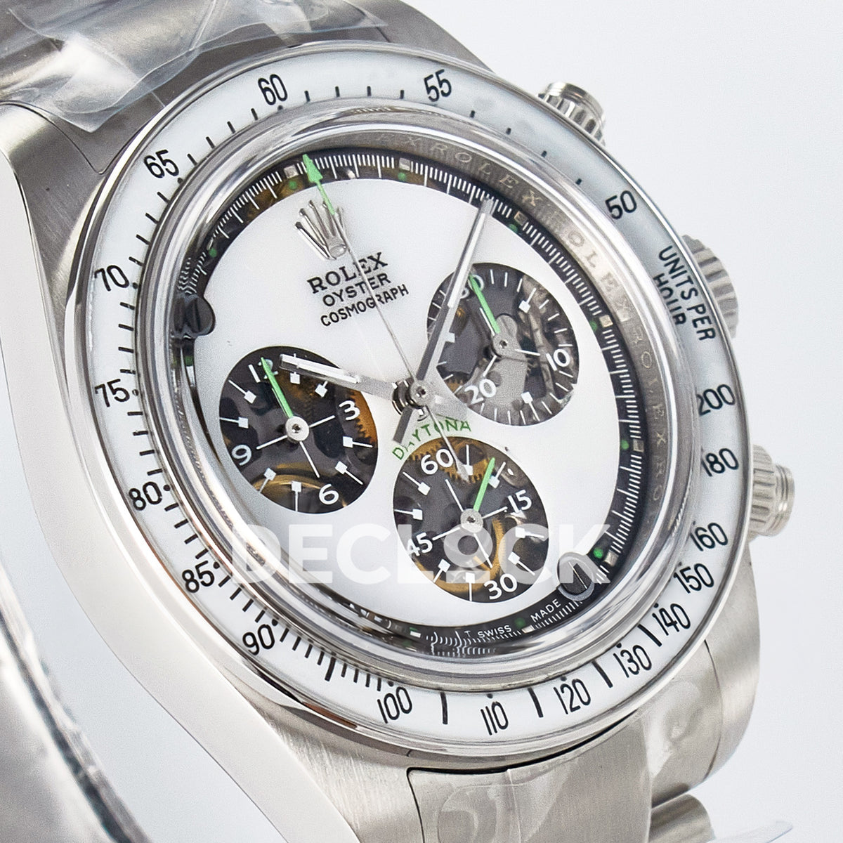Rolex Daytona Custom White Skeleton ADGF SA4130 replica - angled right