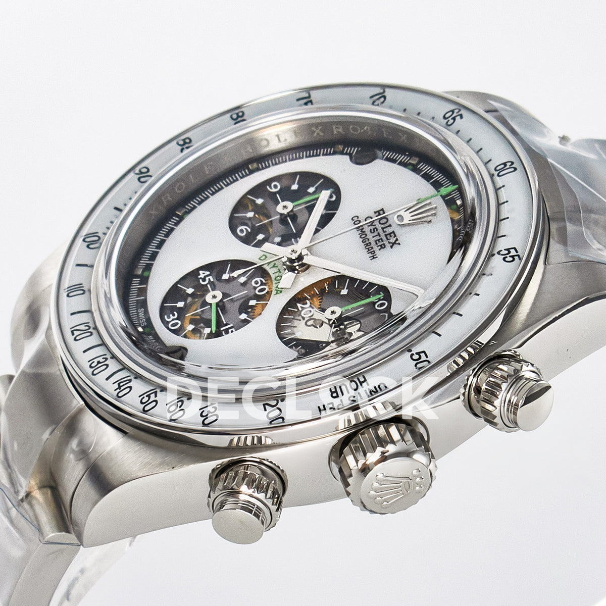 Rolex Daytona Custom White Skeleton ADGF SA4130 replica - crown side front