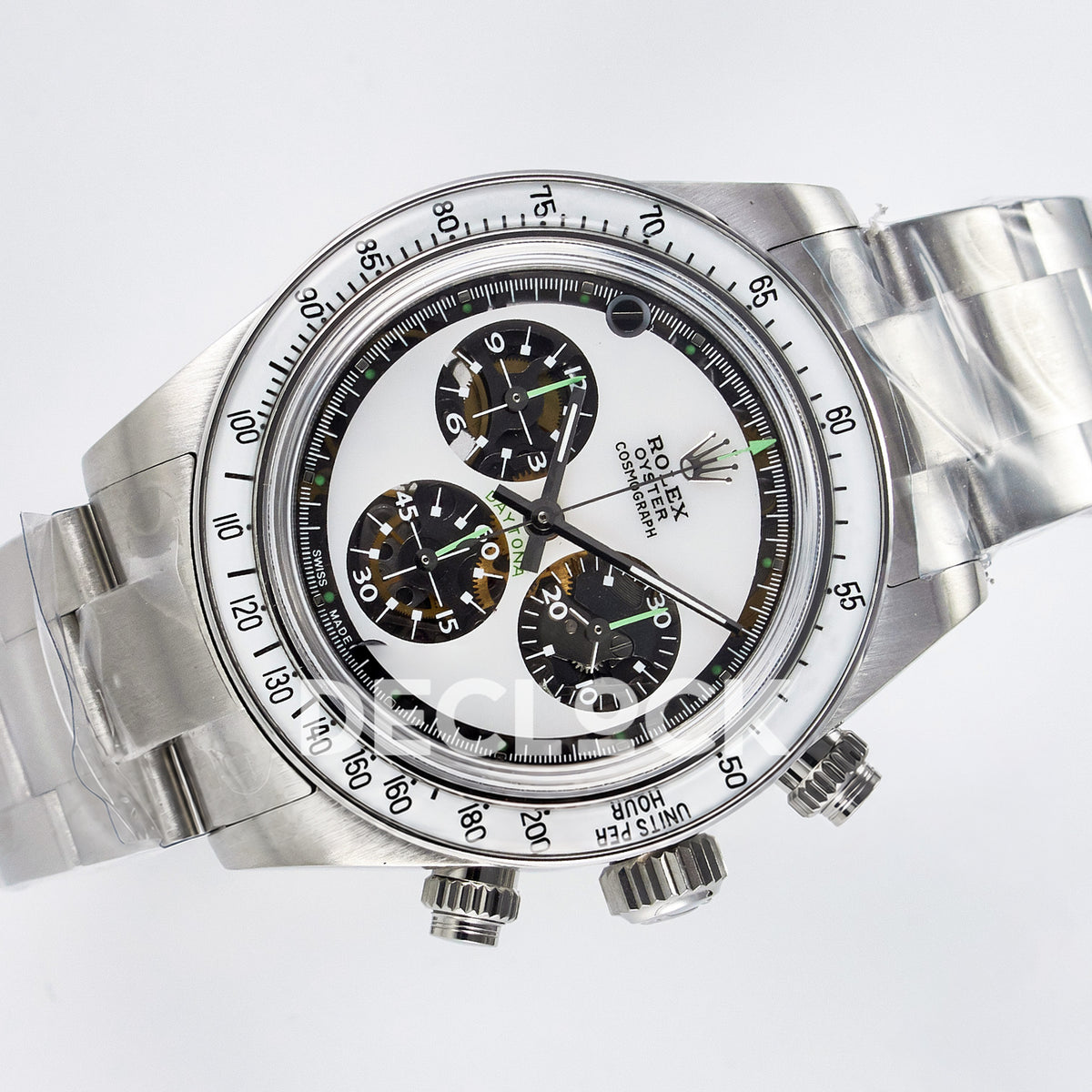 Rolex Daytona Custom White Skeleton ADGF SA4130 replica - rotated front