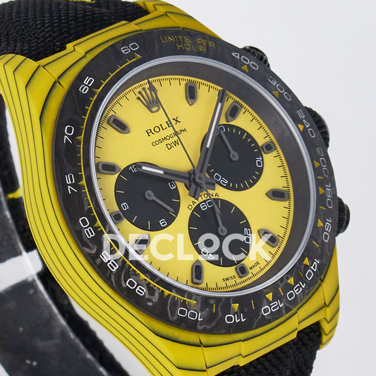Rolex Daytona Custom Yellow Carbon Yellow Dial Black Strap DIWF A7750 replica - angled right
