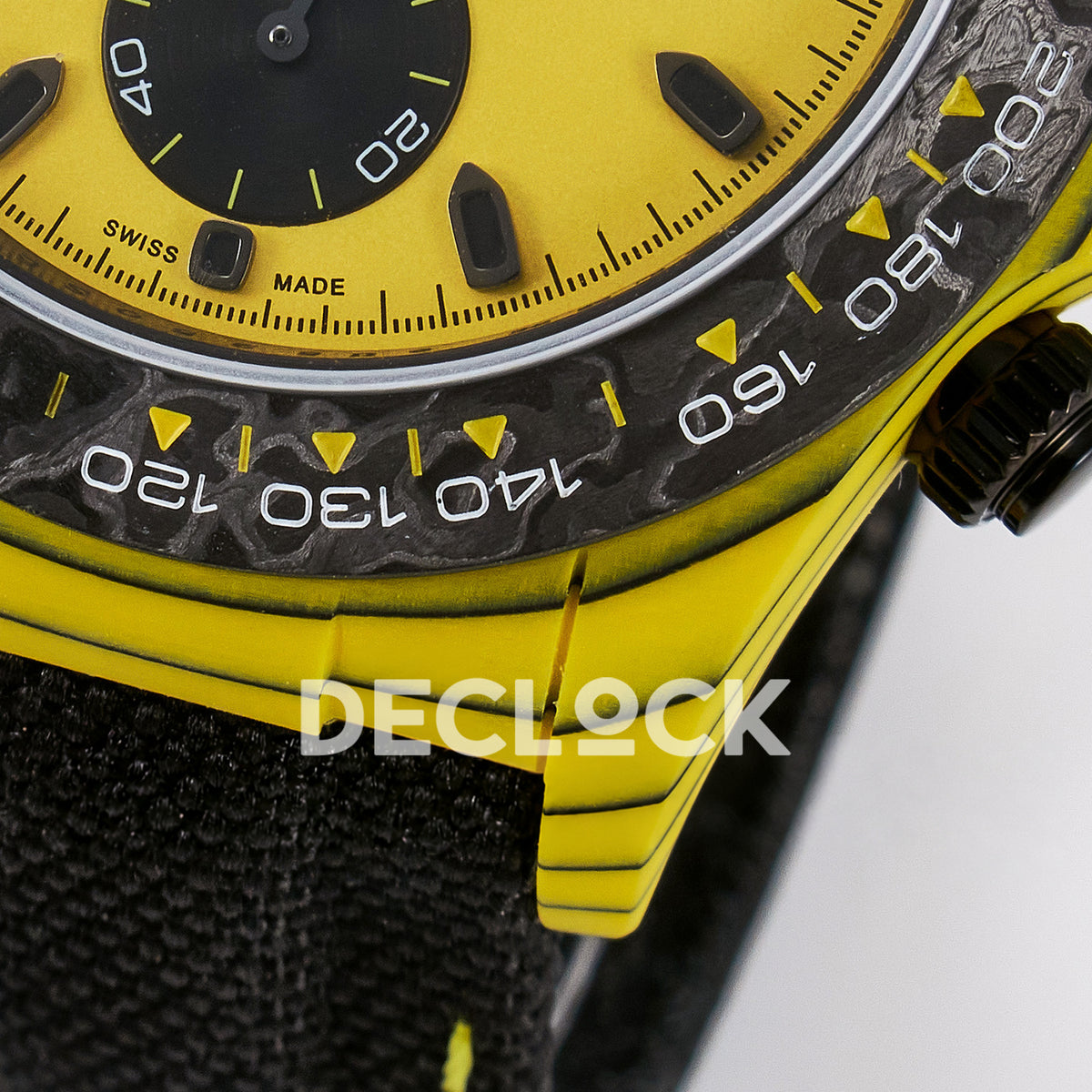 Rolex Daytona Custom Yellow Carbon Yellow Dial Black Strap DIWF A7750 replica - case lug