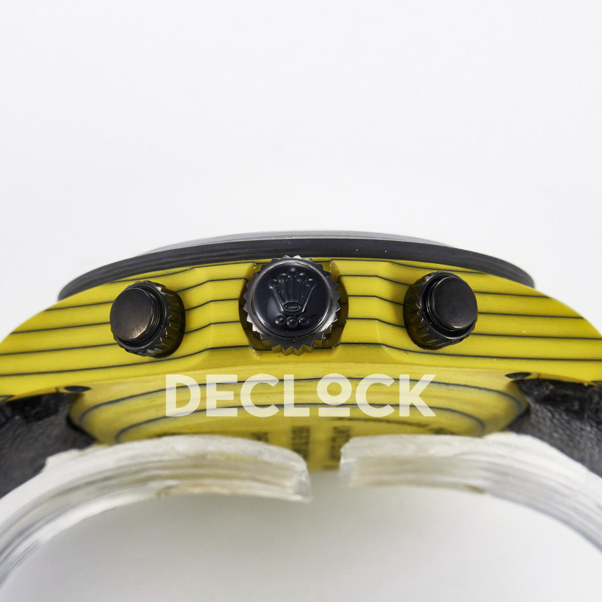 Rolex Daytona Custom Yellow Carbon Yellow Dial Black Strap DIWF A7750 replica - crown side
