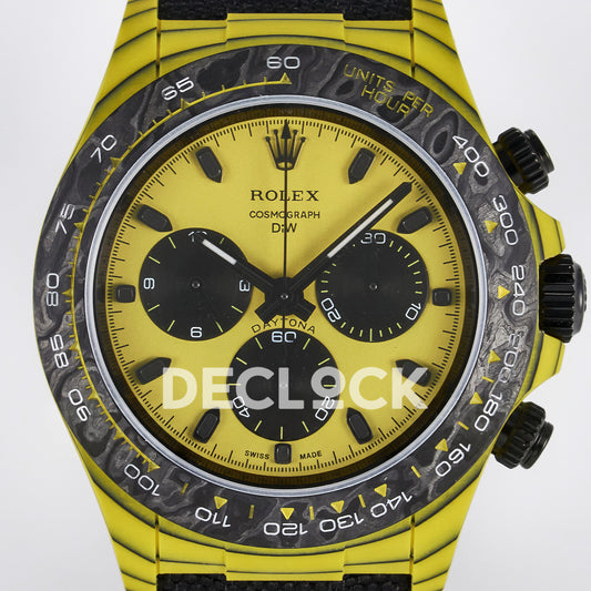 Rolex Daytona Custom Yellow Carbon Yellow Dial Black Strap DIWF A7750 replica - dial close up