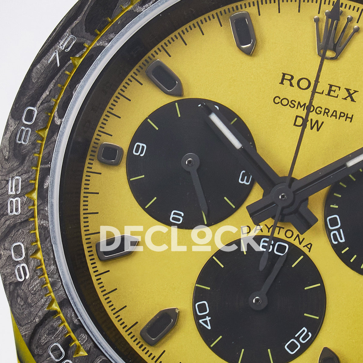 Rolex Daytona Custom Yellow Carbon Yellow Dial Black Strap DIWF A7750 replica - dial left