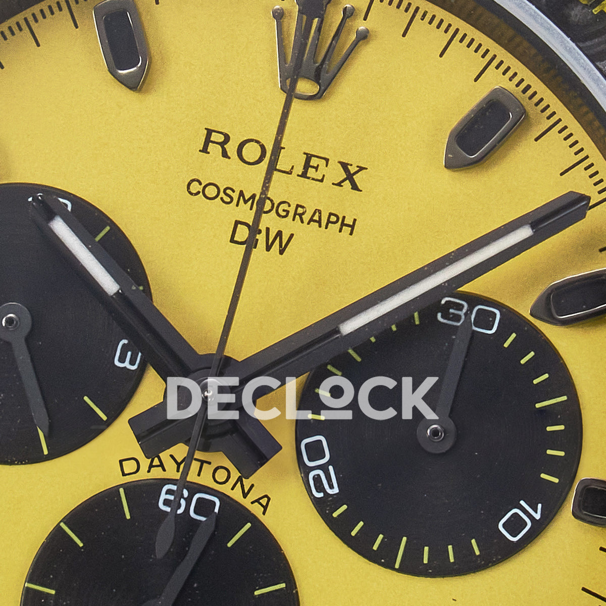 Rolex Daytona Custom Yellow Carbon Yellow Dial Black Strap DIWF A7750 replica - dial logo