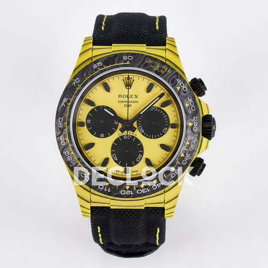 Rolex Daytona Custom Yellow Carbon Yellow Dial Black Strap DIWF A7750 replica - front