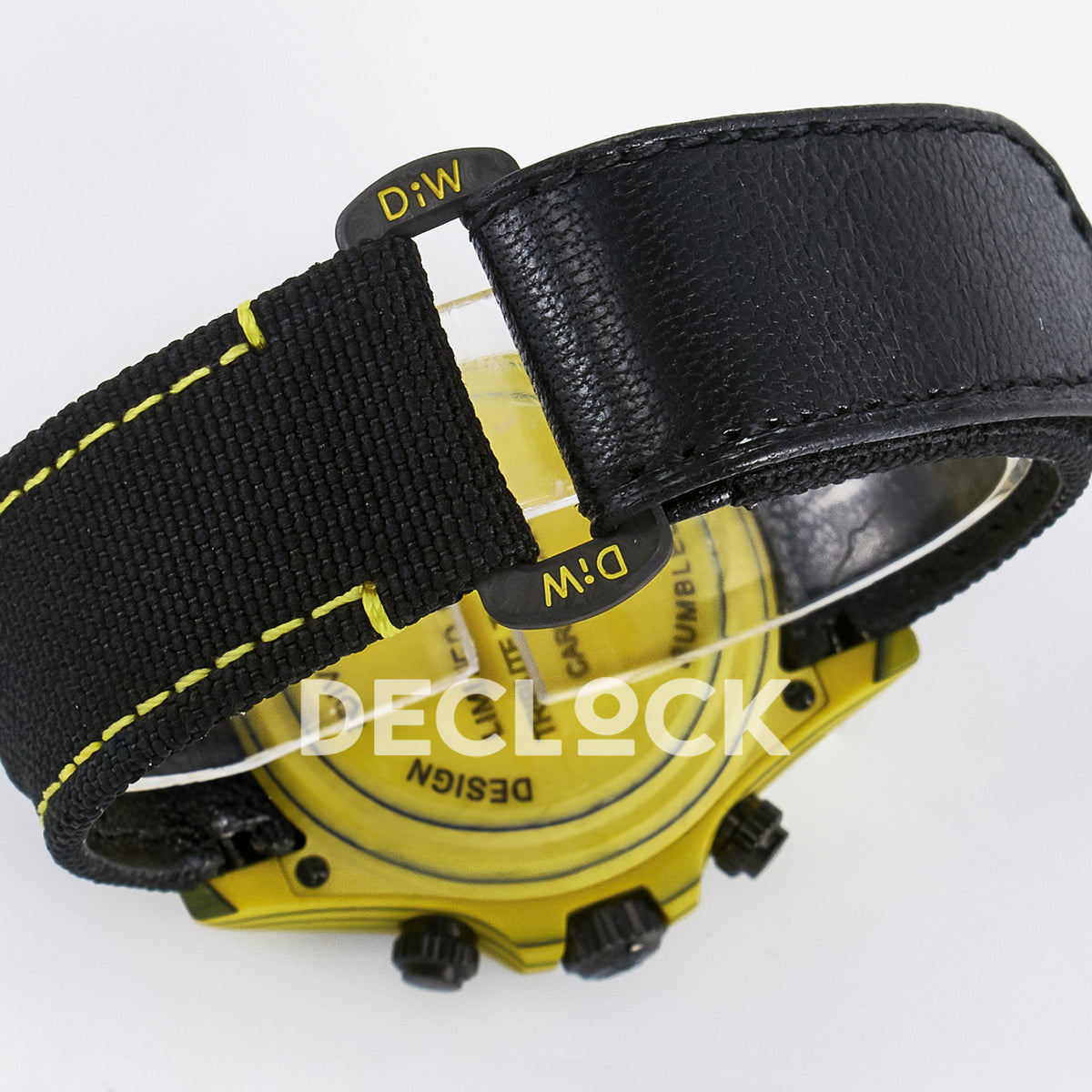 Rolex Daytona Custom Yellow Carbon Yellow Dial Black Strap DIWF A7750 replica - strap closure