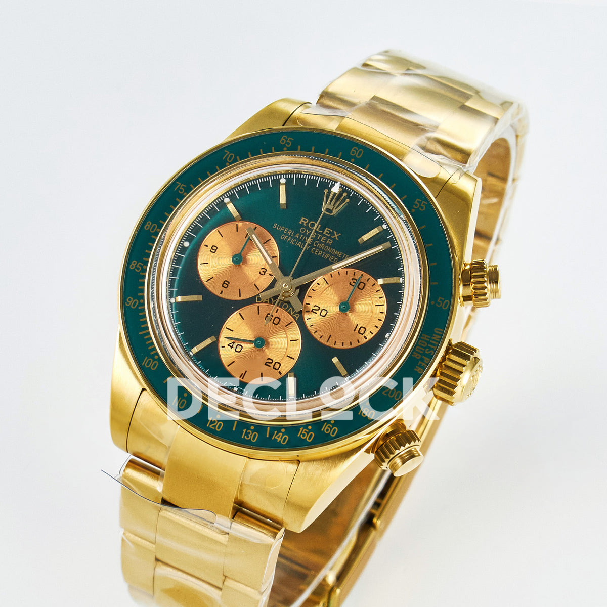 Rolex Daytona Custom Yellow Gold Green Dial ADGF A7750 replica - angled front