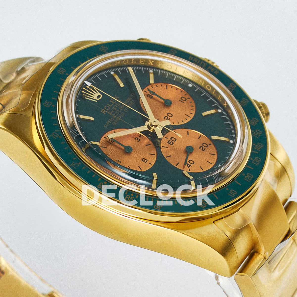 Rolex Daytona Custom Yellow Gold Green Dial ADGF A7750 replica - angled left