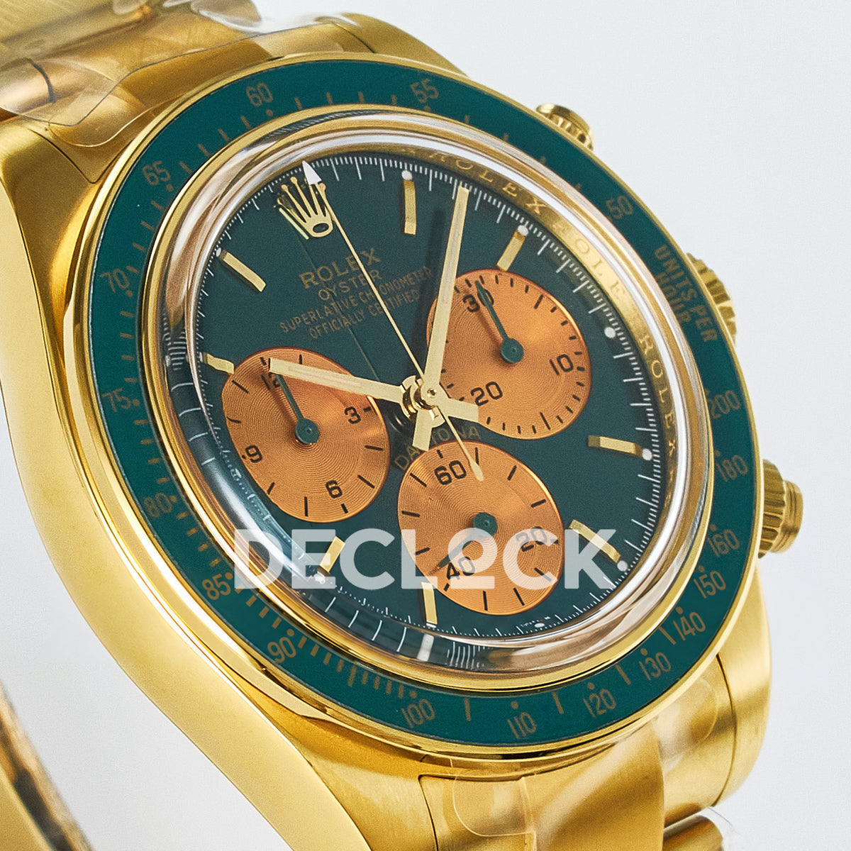 Rolex Daytona Custom Yellow Gold Green Dial ADGF A7750 replica - angled right