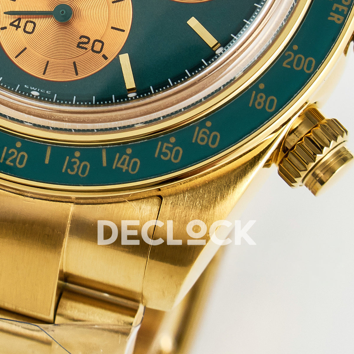 Rolex Daytona Custom Yellow Gold Green Dial ADGF A7750 replica - bracelet lug
