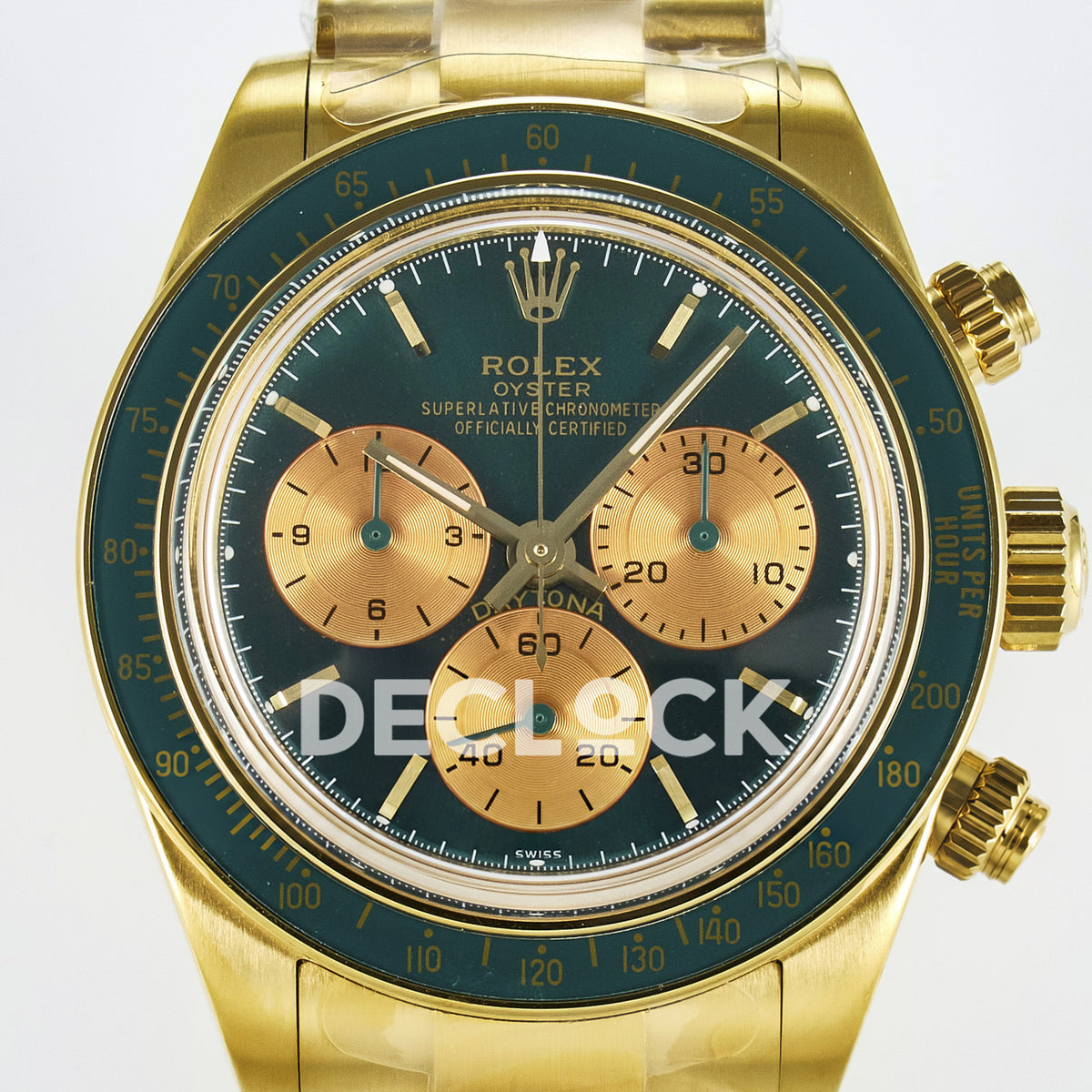 Rolex Daytona Custom Yellow Gold Green Dial ADGF A7750 replica - dial close up