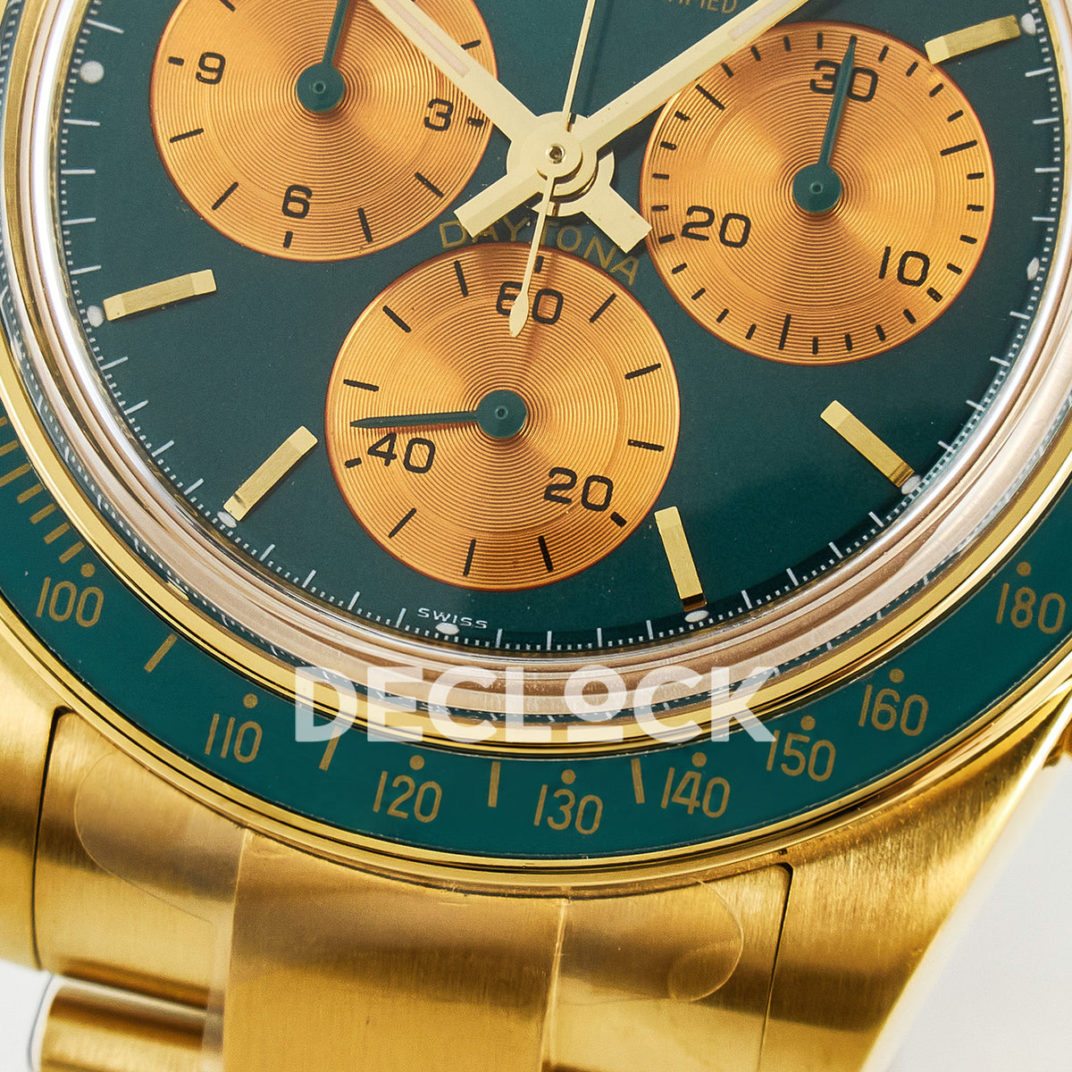 Rolex Daytona Custom Yellow Gold Green Dial ADGF A7750 replica - lower subdial