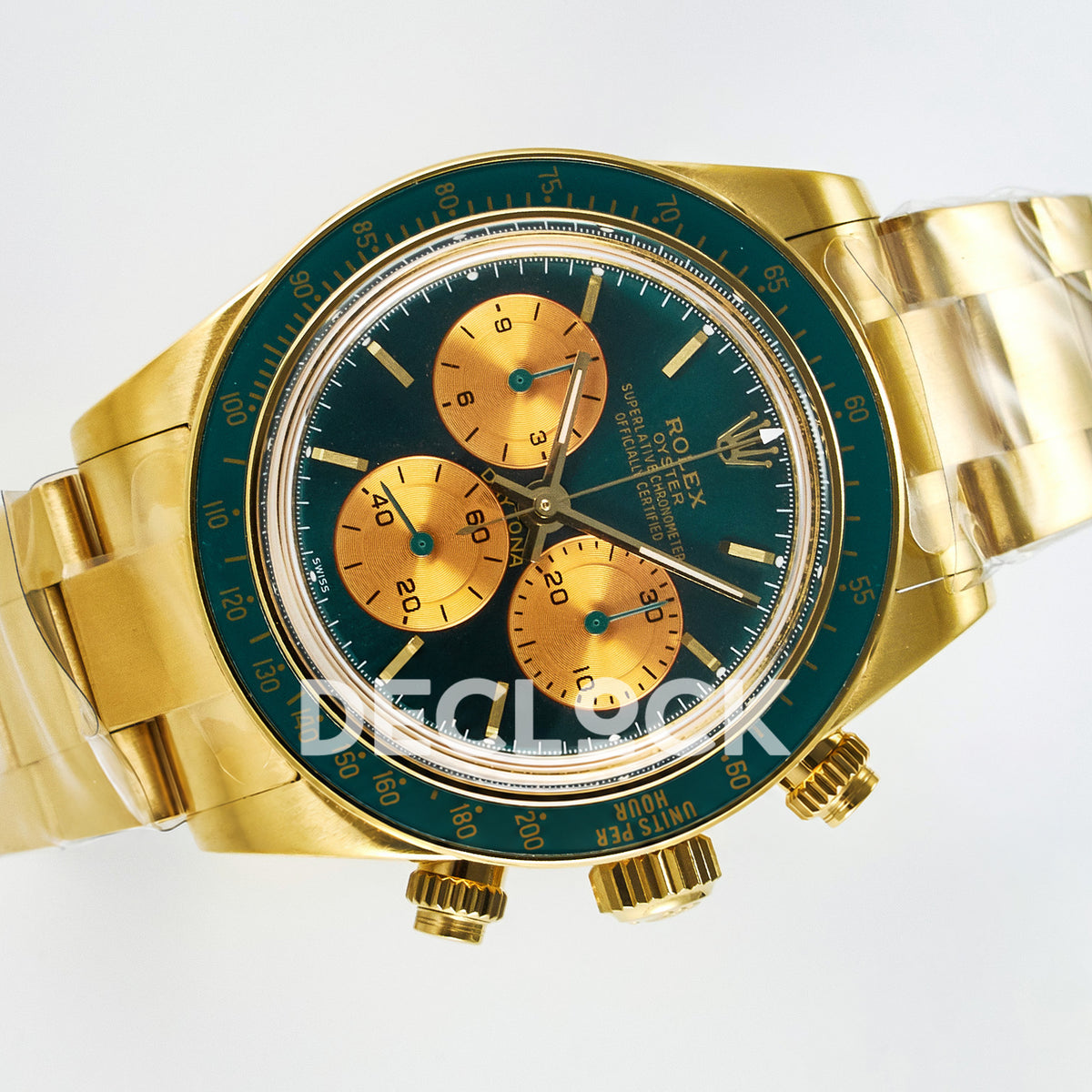 Rolex Daytona Custom Yellow Gold Green Dial ADGF A7750 replica - rotated front