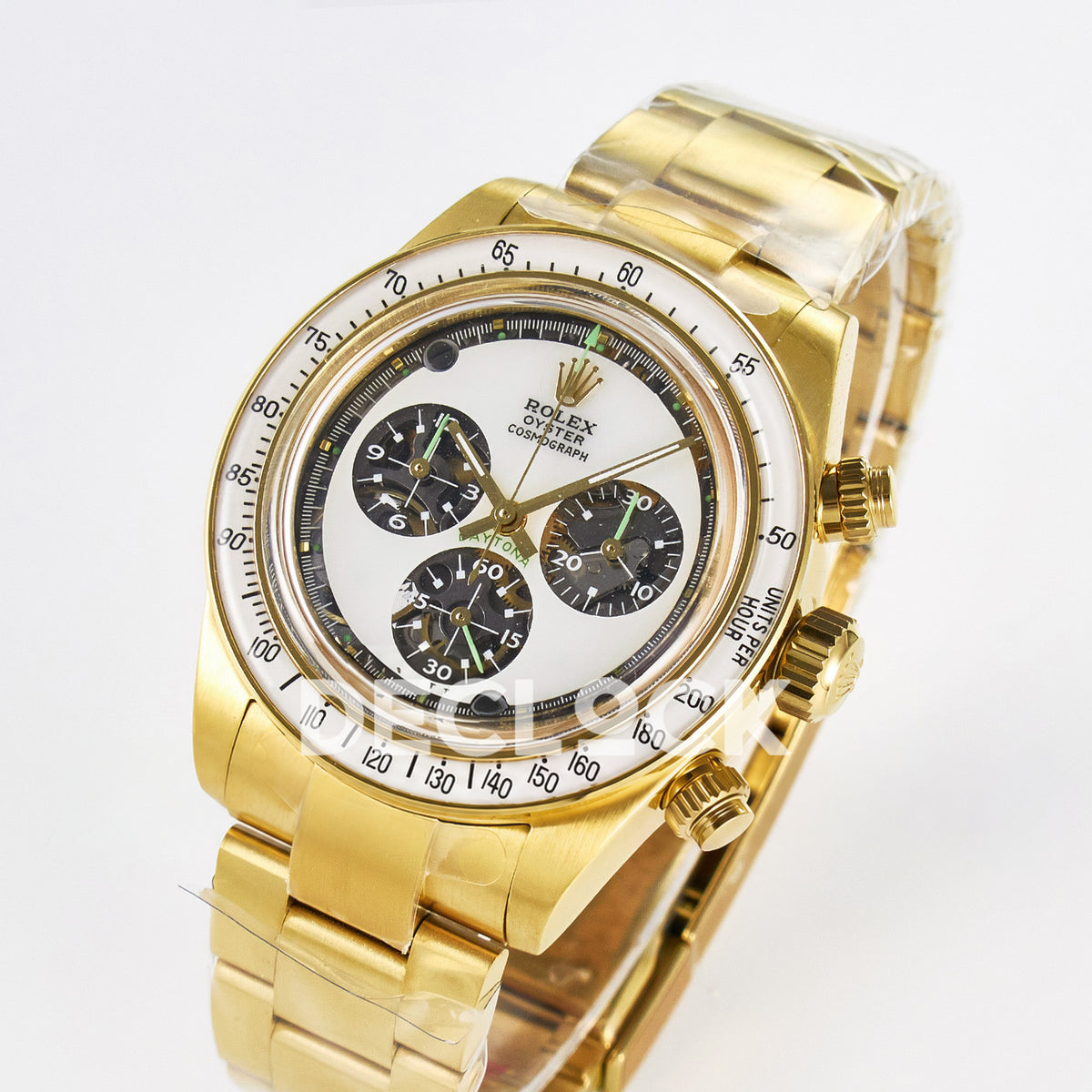 Rolex Daytona Custom Yellow Gold White Dial ADGF A7750 replica - angled front