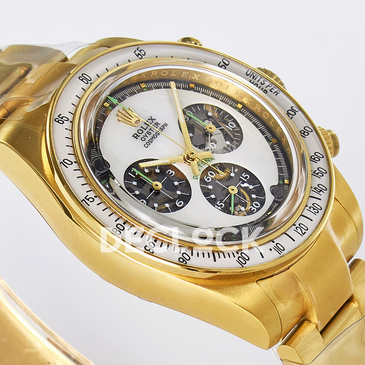 Rolex Daytona Custom Yellow Gold White Dial ADGF A7750 replica - angled left
