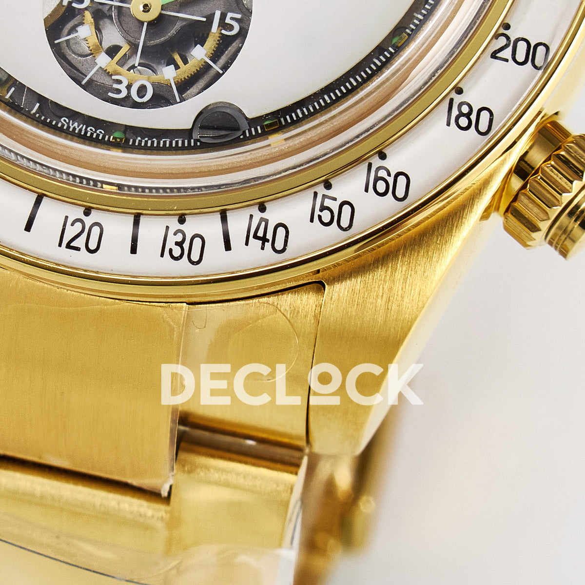 Rolex Daytona Custom Yellow Gold White Dial ADGF A7750 replica - bracelet lug